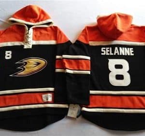 Ducks #8 Teemu Selanne Black Sawyer Hooded Sweatshirt Stitched Jersey
