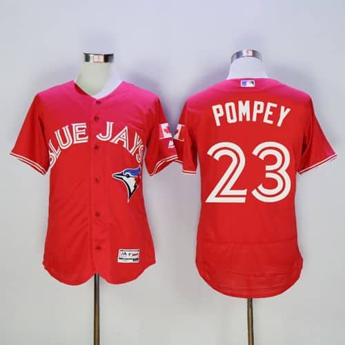 Blue Jays #23 Dalton Pompey Red Flexbase Authentic Collection Canada Day Stitched Jersey