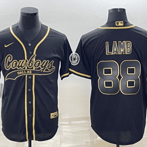 Dallas Cowboys #88 CeeDee Lamb Black Gold With Patch Cool Base Stitched Baseball Jersey