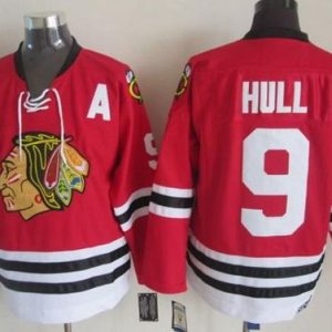 Blackhawks #9 Bobby Hull Red CCM Throwback Stitched Jersey