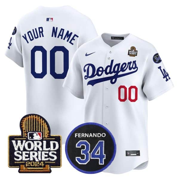 Los Angeles Dodgers Custom White 2024 World Series With Fernando Memorial Patch Limited Stitched Jersey