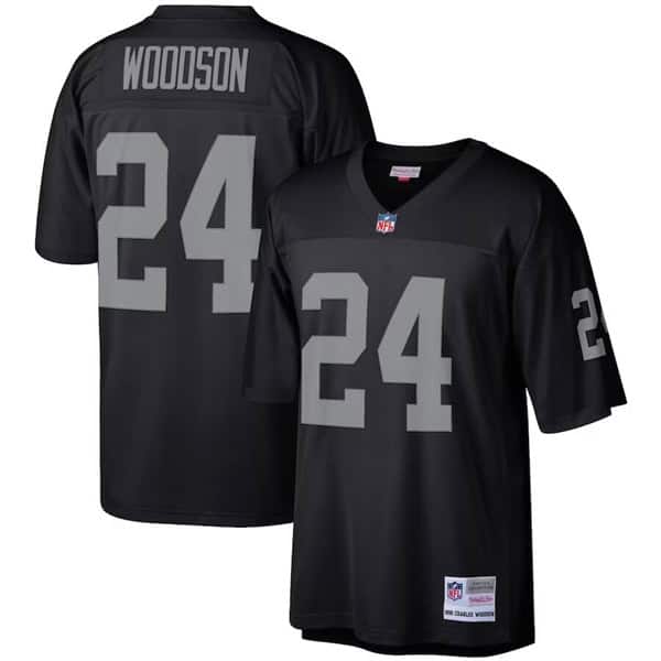 Las Vegas Raiders #24 Charles Woodson Black Mitchell Ness Stitched Jersey