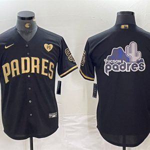 San Diego Padres Team Big Logo Black Gold With Patch Cool Base Stitched Jersey