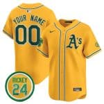 Oakland Athletics Custom Yellow 2024 Limited With Rickey Henderson Patch Stitched Jersey
