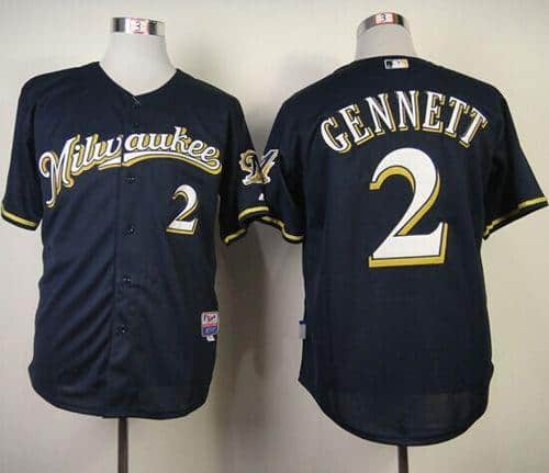 Brewers #2 Scooter Gennett Navy Blue Alternate Road Cool Base Stitched Jersey