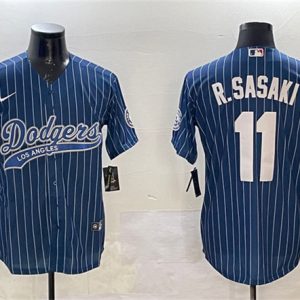 Los Angeles Dodgers #11 Roki Sasaki Navy With Patch Cool Base Stitched Jersey