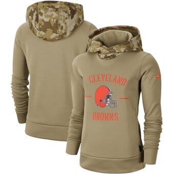 Cleveland Browns Khaki 2019 Salute To Service Therma Pullover Hoodie(Run Small)