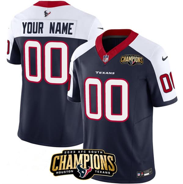 Houston Texans Custom Navy White 2023 F.U.S.E. AFC South Champions Patch Vapor Limited Stitched Jersey
