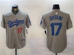 Los Angeles Dodgers #17 Shohei Ohtani Gray 2024 World Series Champions With Fernando Memorial Patch Limited Stitched Jersey