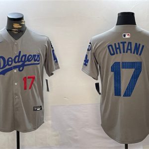 Los Angeles Dodgers #17 Shohei Ohtani Gray 2024 World Series Champions With Fernando Memorial Patch Limited Stitched Jersey