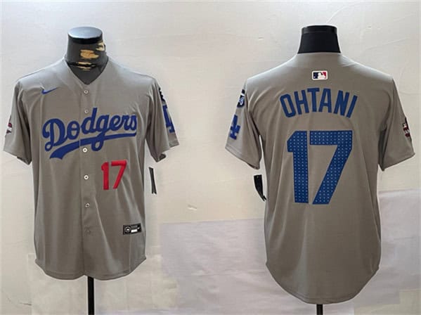 Los Angeles Dodgers #17 Shohei Ohtani Gray 2024 World Series Champions With Fernando Memorial Patch Limited Stitched Jersey