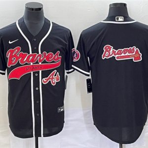 Atlanta Braves Black Team Big Logo Cool Base With Patch Stitched Jersey
