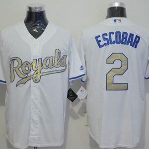 Royals #2 Alcides Escobar White New Cool Base 2015 World Series Champions Gold Program Stitched Jersey