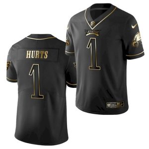 Philadelphia Eagles #1 Jalen Hurts Black Golden Edition Stitched Jersey