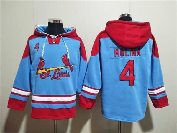 St.Louis Cardinals #4 Yadier Molina Blue Ageless Must-Have Lace-Up Pullover Hoodie