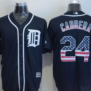 Tigers #24 Miguel Cabrera Navy Blue USA Flag Fashion Stitched Jersey