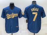 Los Angeles Dodgers #7 Julio Ur¨ªas Navy Gold Cool Base Stitched Baseball Jersey