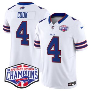 Buffalo Bills #4 James Cook White 2024-25 F.U.S.E. AFC East Division Champions Patch Limited Stitched Jersey