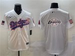 Los Angeles Dodgers Team Big Logo White With American Flag Patch Limited Stitched Jersey