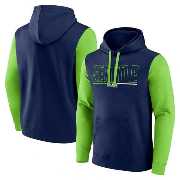 Seattle Seahawks Navy Neon Green Outline Pullover Hoodie