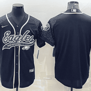 Philadelphia Eagles Blank Black Reflective With Patch Cool Base Stitched Baseball Jersey