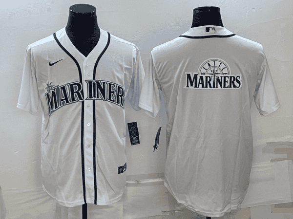 Seattle Mariners White Team Big Logo Cool Base Stitched Jersey