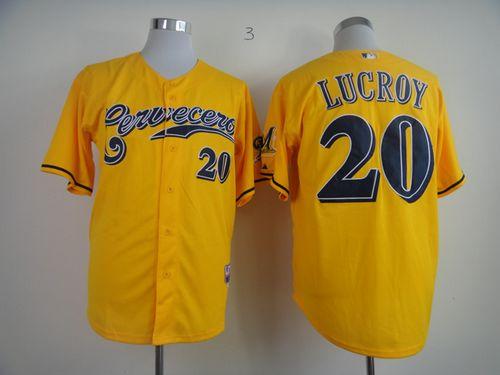 Brewers #20 Jonathan Lucroy Yellow Cerveceros Cool Base Stitched Jersey