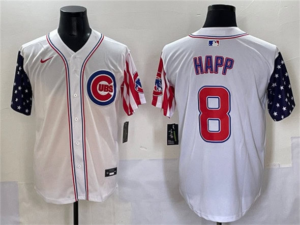 Chicago Cubs #8 Ian Happ White 2025 Independence Day Vapor Premier Limited Stitched Jersey