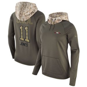 Atlanta Falcons #11 Julio Jones Olive Salute To Service Sideline Therma Pullover Hoodie