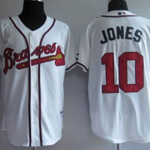 Braves #10 Chipper Jones Stitched White Jersey