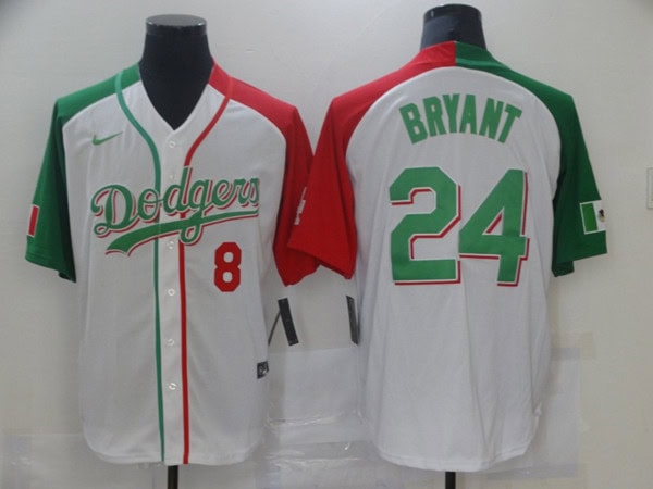 Los Angeles Dodgers Front #8 Back #24 Kobe Bryant White Green Stitched Jersey
