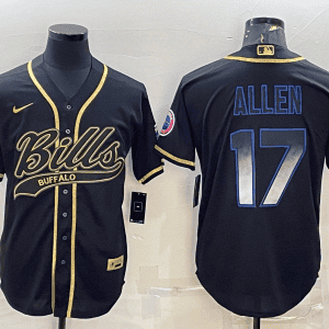 Buffalo Bills #17 Josh Allen Black Smoke Fashion With Patch Cool Base Stitched Baseball Jersey