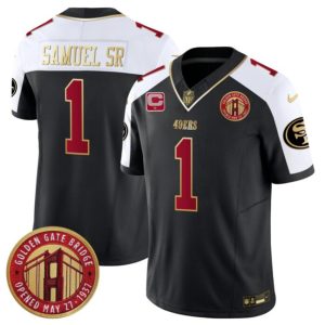 San Francisco 49ers #1 Deebo Samuel Sr. Balck White F.U.S.E. With 1-Star C Patch Golden Gate Bridge Patch Alternate Vapor Limited Stitched Jersey