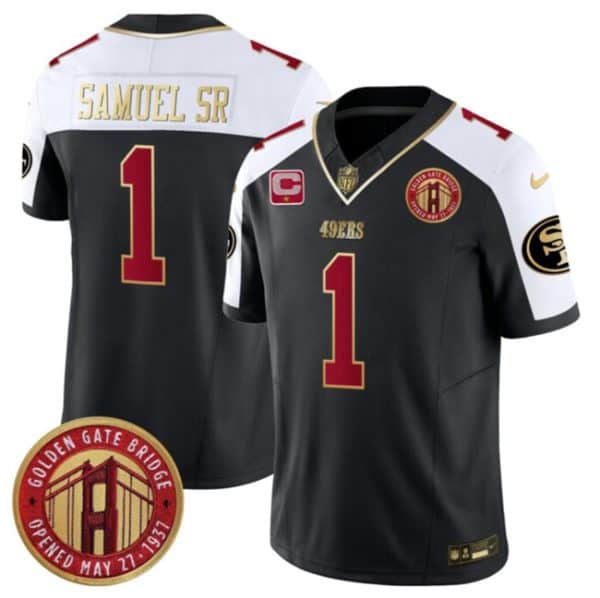 San Francisco 49ers #1 Deebo Samuel Sr. Balck White F.U.S.E. With 1-Star C Patch Golden Gate Bridge Patch Alternate Vapor Limited Stitched Jersey