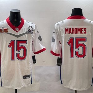 Kansas City Chiefs #15 Patrick Mahomes White 2025 Super Bowl LIX Patch Pro Bowl Vapor Limited Stitched Jersey