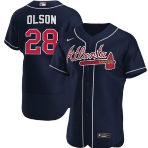 Atlanta Braves #28 Matt Olson Navy Flex Base Stitched Baseball Jersey