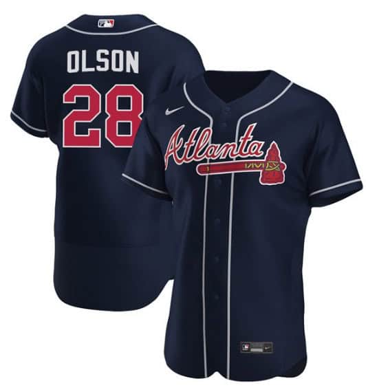 Atlanta Braves #28 Matt Olson Navy Flex Base Stitched Baseball Jersey