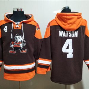 Cleveland Browns #4 Deshaun Watson Brown Lace-Up Pullover Hoodie