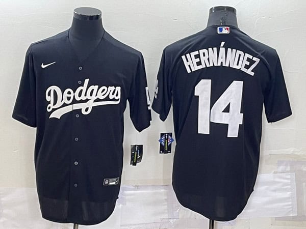 Los Angeles Dodgers #14 Kik¨¦ Hern¨¢ndez Black Cool Base Stitched Jersey