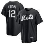 New York Mets #12 Francisco Lindor Black Lights Out Limited Stitched Jersey
