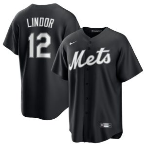 New York Mets #12 Francisco Lindor Black Lights Out Limited Stitched Jersey