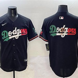 Los Angeles Dodgers Team Big Logo Black Mexico Flag Limited Stitched Jersey