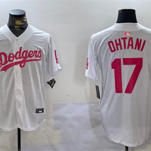 Los Angeles Dodgers #17 Shohei Ohtani White Pink Vin Kobe Patch Limited Stitched Jersey
