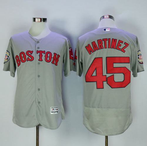 Red Sox #45 Pedro Martinez Grey Flexbase Authentic Collection Stitched Jersey