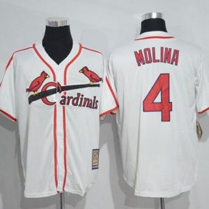 Mitchell And Ness Cardinals #4 Yadier Molina White Throwback Stitched Jersey