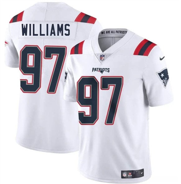 New England Patriots #97 Milton Williams White 2025 Vapor Limited Stitched Jersey
