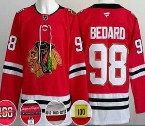 Chicago Blackhawks #98 Connor Bedard Red 100 Years Anniversary Authentic Jersey