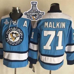 Penguins #71 Evgeni Malkin Blue Alternate CCM Throwback 2016 Stanley Cup Champions Stitched Jersey