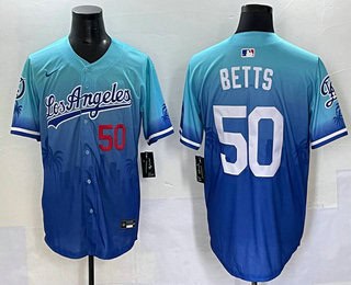 Los Angeles Dodgers #50 Mookie Betts Blue 2025 City Connect Limited Stitched Jersey