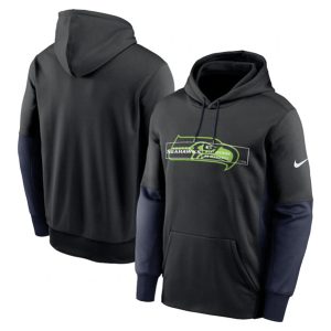 Seattle Seahawks Black Color Block Fleece Performance Pullover Hoodie